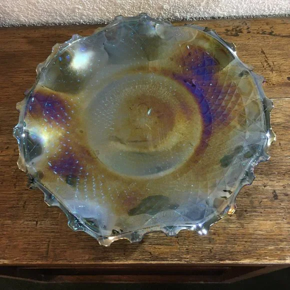 Vintage Blue Iridescent Ruffled Diamond Point Dessert Plate - Picture 2 of 9